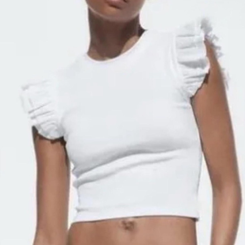 Zara White Ruffle Sleeve Crop Top